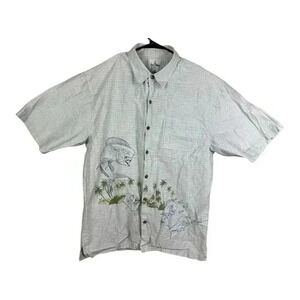 Guy Harvey AFTCO Shirt Mens L White Mahi Mahi Fish Print Short Sleeve Button Up
